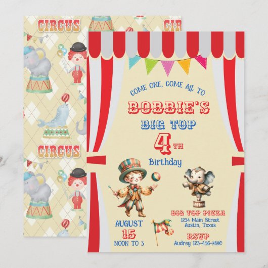 Invitation d'anniversaire du Grand Cirque (Devant / Derrière)