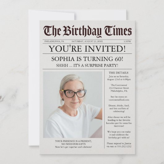 Invitation d'anniversaire du journal unique (Devant)