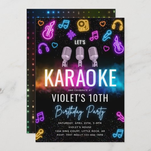 Invitation d'anniversaire du karaoké | Karaoke Par (Devant / Derrière)