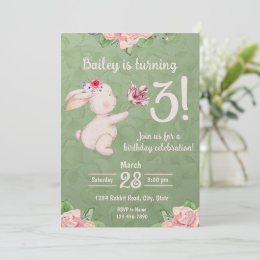 Invitation d'anniversaire du lapin de printemps (Debout devant)