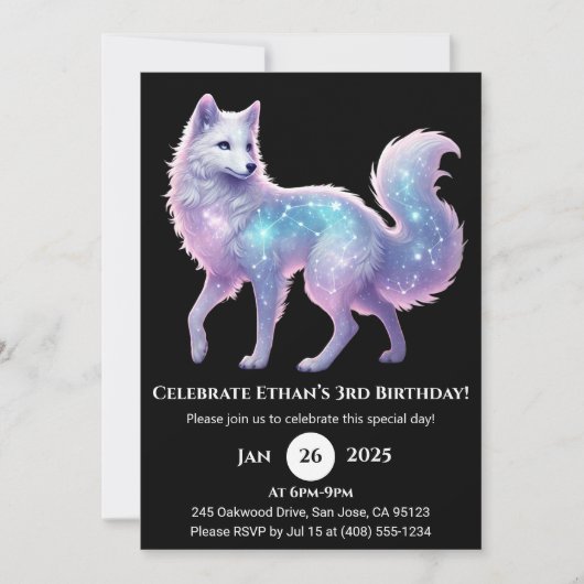 Invitation d'anniversaire du Loup blanc Starlight (Devant)