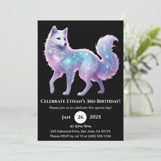 Invitation d'anniversaire du Loup blanc Starlight (Debout devant)