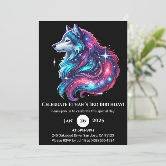 Invitation d'anniversaire du loup céleste (Debout devant)