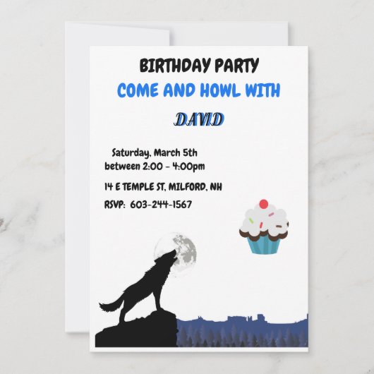 Invitation d'anniversaire du loup Come & "HOWL" (Devant)