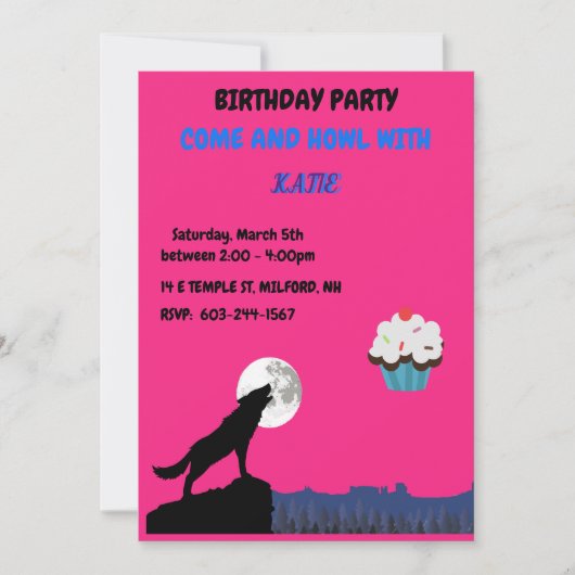 Invitation d'anniversaire du loup Come & "HOWL" (Devant)