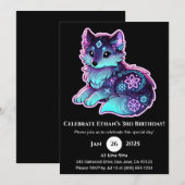 Invitation d'anniversaire du loup tribal néon (Devant / Derrière)