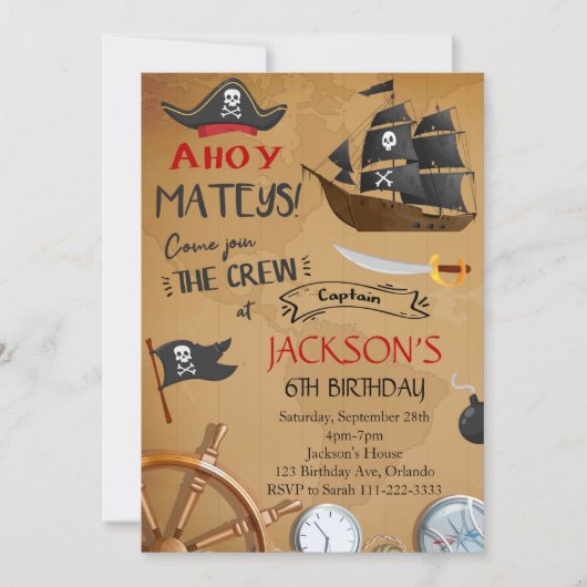 Invitation d'anniversaire du navire pirate (Devant)