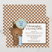 Invitation d'anniversaire du numéro le doux d'ours (Devant / Derrière)