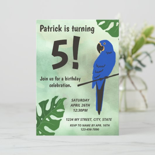 Invitation d'anniversaire du perroquet (Debout devant)