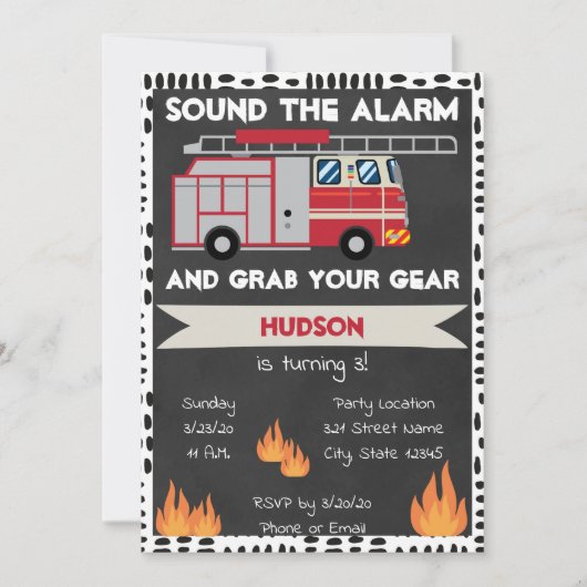 Invitation d'anniversaire du pompier (Devant)
