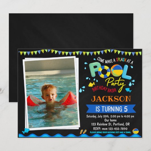 Invitation d'anniversaire du pool invitation de dé (Devant / Derrière)