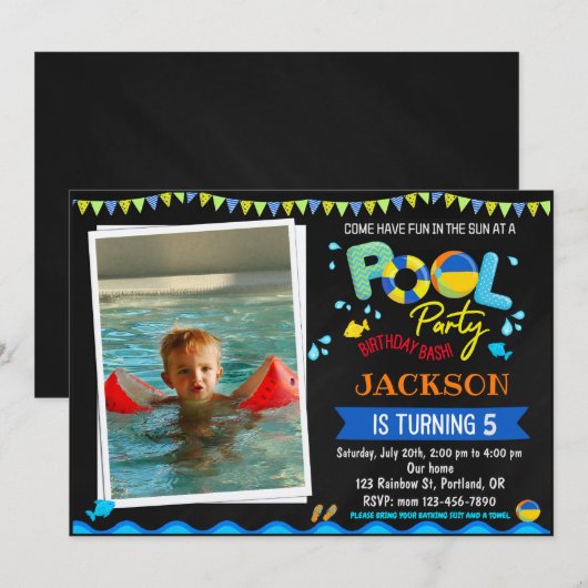 Invitation d'anniversaire du pool invitation de dé (Devant / Derrière)