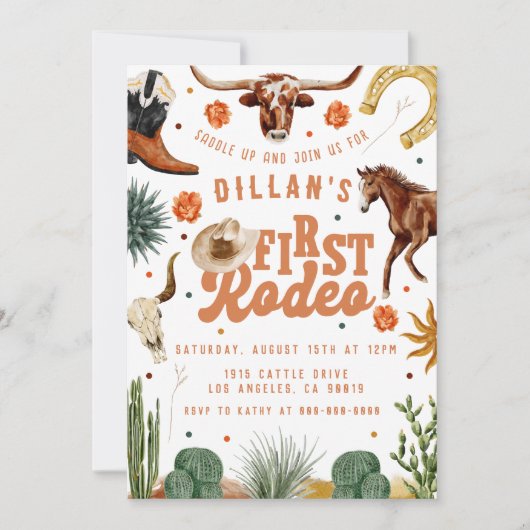 Invitation d'anniversaire du premier Rodeo Cowboy (Devant)
