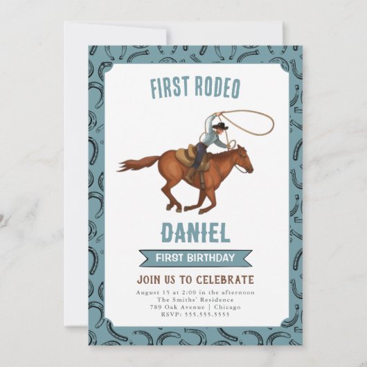 Invitation d'anniversaire du premier Rodeo Cowboy (Devant)