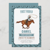 Invitation d'anniversaire du premier Rodeo Cowboy (Devant / Derrière)