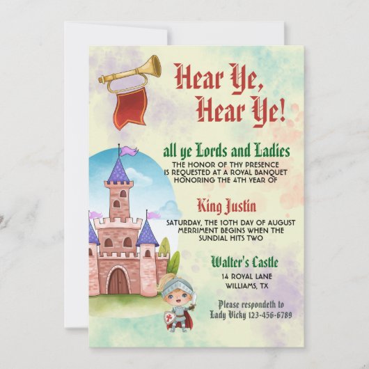 Invitation d'anniversaire du roi de la Renaissance (Devant)