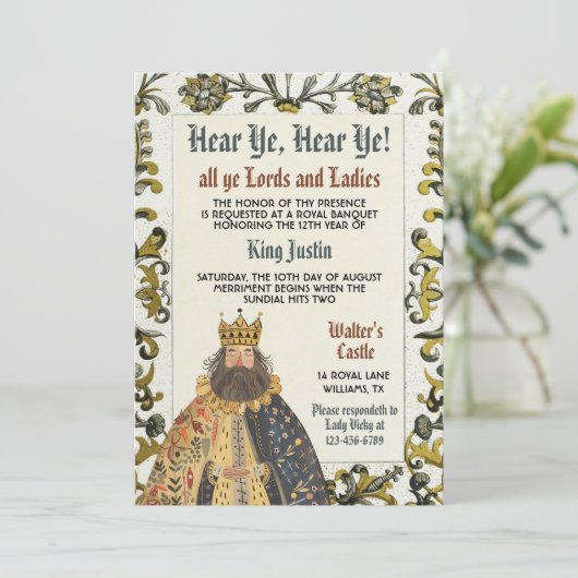 Invitation d'anniversaire du roi de la Renaissance (Debout devant)