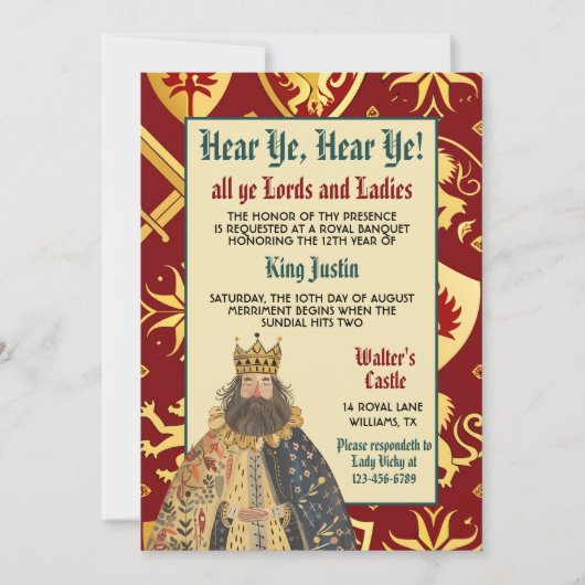 Invitation d'anniversaire du roi de la Renaissance (Devant)