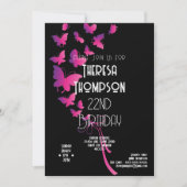 Invitation d'anniversaire du ruban papillon (Devant)