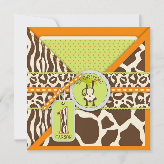Invitation d'anniversaire du singe de la jungle Or (Devant)