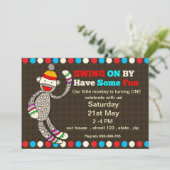 Invitation d'anniversaire du singe-sock (Debout devant)
