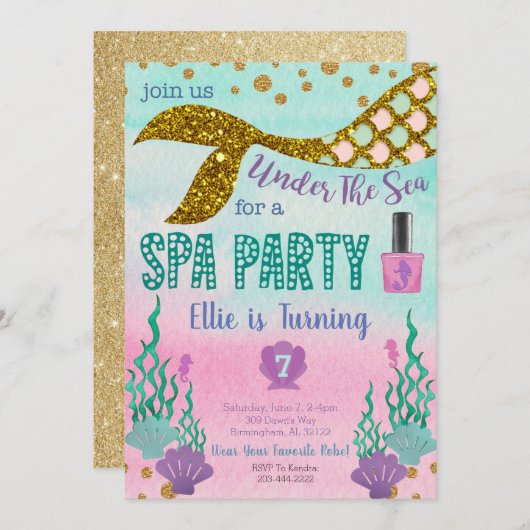 Invitation d'anniversaire du Spa de Sirène (Devant / Derrière)