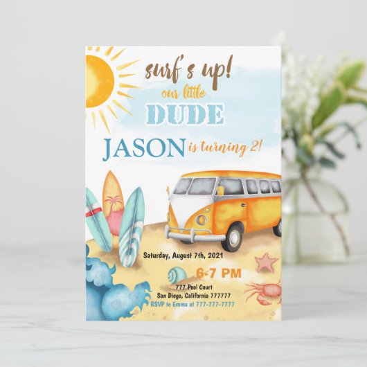 Invitation d'anniversaire du surf (Debout devant)