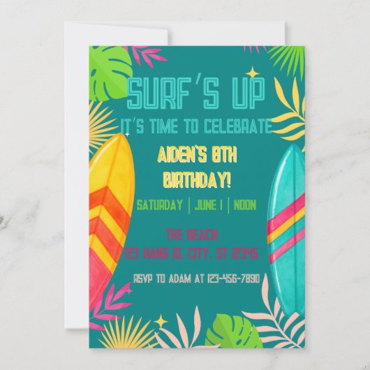 Invitation d'anniversaire du surf (Devant)