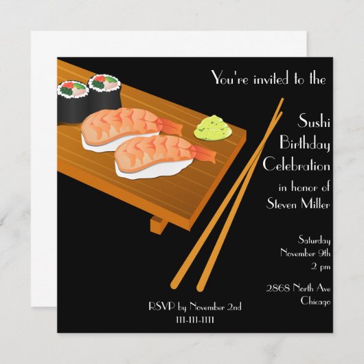 Invitation d'anniversaire du Sushi noir (Devant / Derrière)