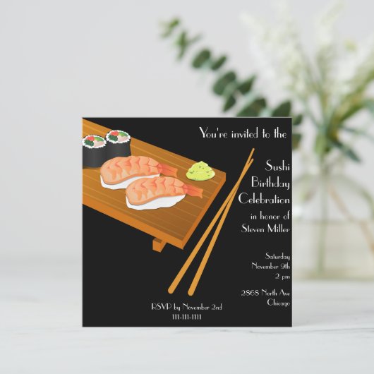 Invitation d'anniversaire du Sushi noir (Debout devant)