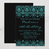 Invitation d'anniversaire du Sweet sixteen Damas T (Devant / Derrière)