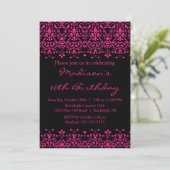 Invitation d'anniversaire du Sweet sixteen Fuchsia (Debout devant)