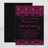 Invitation d'anniversaire du Sweet sixteen Fuchsia (Devant / Derrière)