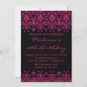 Invitation d'anniversaire du Sweet sixteen Fuchsia