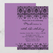 Invitation d'anniversaire du Sweet sixteen pourpre (Devant / Derrière)