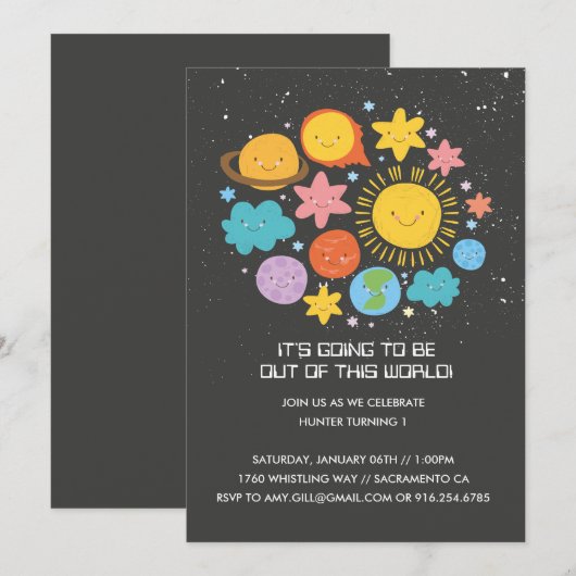 Invitation d'anniversaire du système solaire (Devant / Derrière)