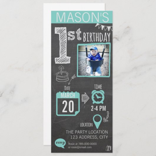 Invitation d'anniversaire du tableau du garçon (Devant / Derrière)