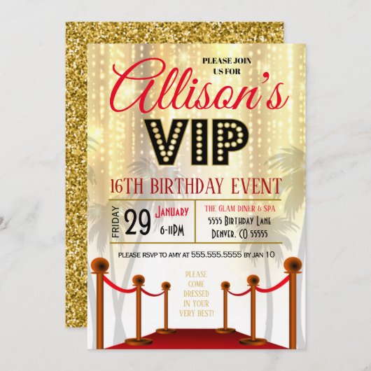 Invitation d'anniversaire du tapis rouge (Devant / Derrière)