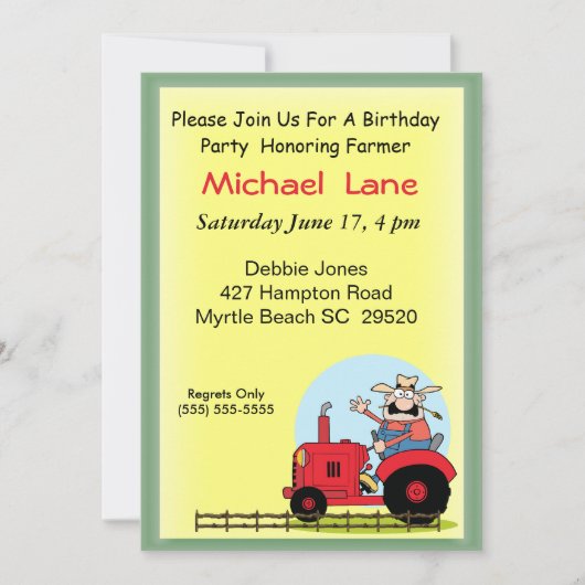Invitation d'anniversaire du Tracteur pour enfants (Devant)