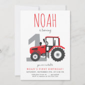 Invitation d'anniversaire du tracteur rouge (Devant)