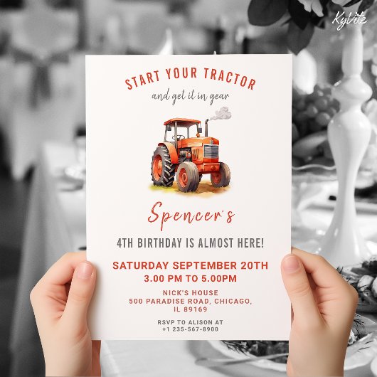Invitation d'anniversaire du tracteur rouge