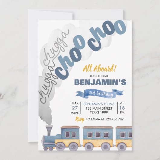 Invitation d'anniversaire du train Chugga Chugga C (Devant)