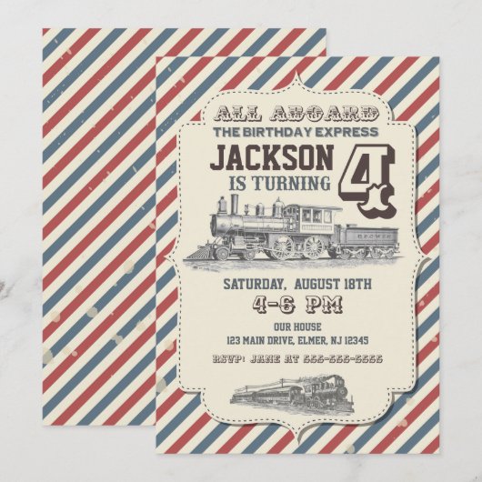 Invitation d'anniversaire du train Invitations Vin (Devant / Derrière)