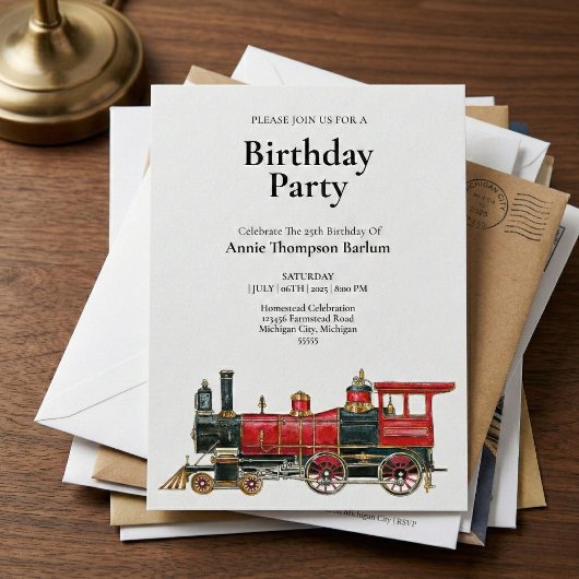 Invitation d'anniversaire du train rouge vintage