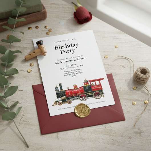 Invitation d'anniversaire du train rouge vintage