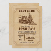 Invitation d'anniversaire du train vintage (Devant / Derrière)