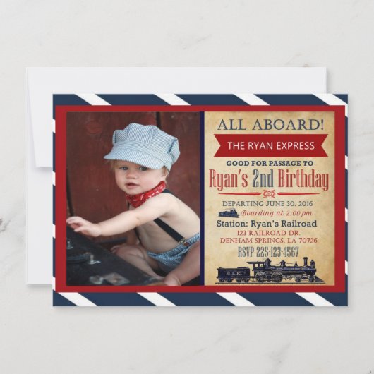 Invitation d'anniversaire du train vintage (Devant)