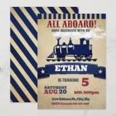 Invitation d'anniversaire du train vintage (Devant / Derrière)