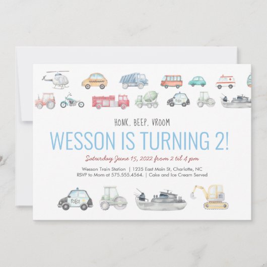 Invitation d'anniversaire du transport (Devant)