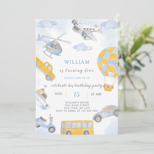 Invitation d'anniversaire du transport (Debout devant)